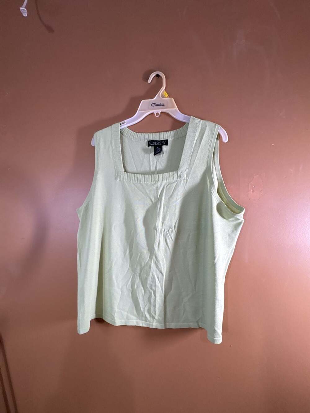 HC1139 Dialogue Women's Light Green Square Neck Sleeveless Tank Top Size 1X